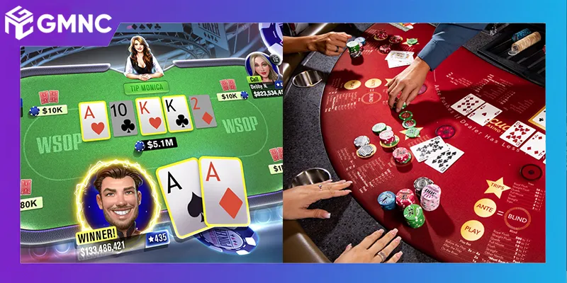 Bàn chơi Poker tại sòng casino và trên nền tảng online